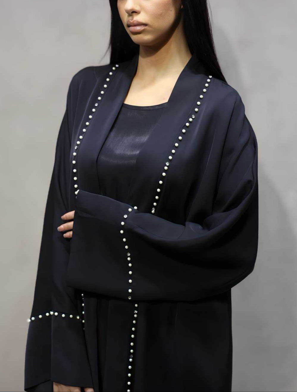 Kimono perle et strass luxe Khaliji - Tendance Hijab