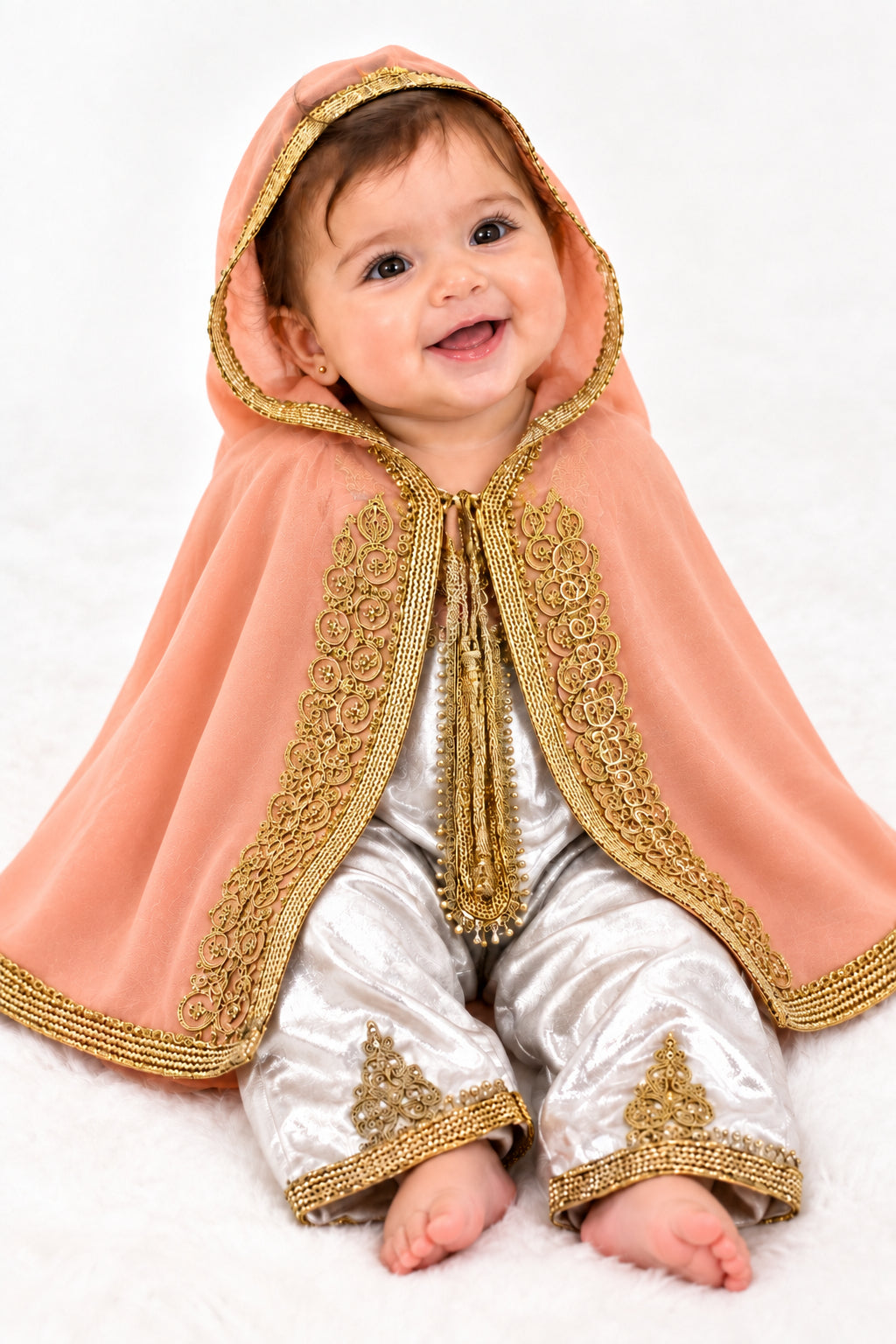 Tenue enfant de cérémonie en mousseline avec cape assortie