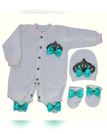 Ensemble bébé turquoise lumineux 3 pièces avec motifs strassés
