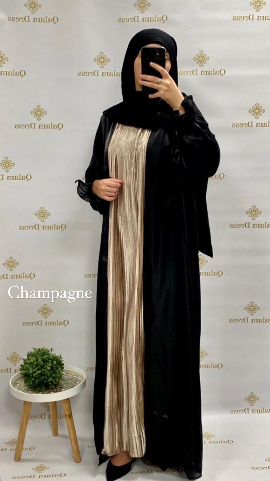 Fond de robe sans manches plissé satin abaya hijeb hijab tunique jilbeb mode modeste fashion qalam dress boutique musulmane femme voilées hijab france robe abaya blanche