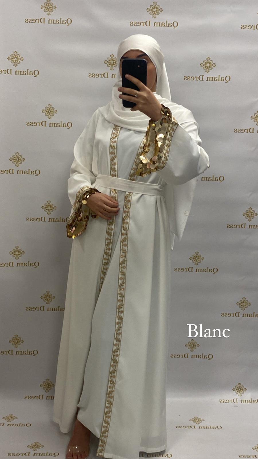Kimono Naiyla aid vibes abaya hijeb hijab tunique jilbeb mode modeste fashion qalam dress boutique musulmane femme voilées hijab france robe abaya blanche