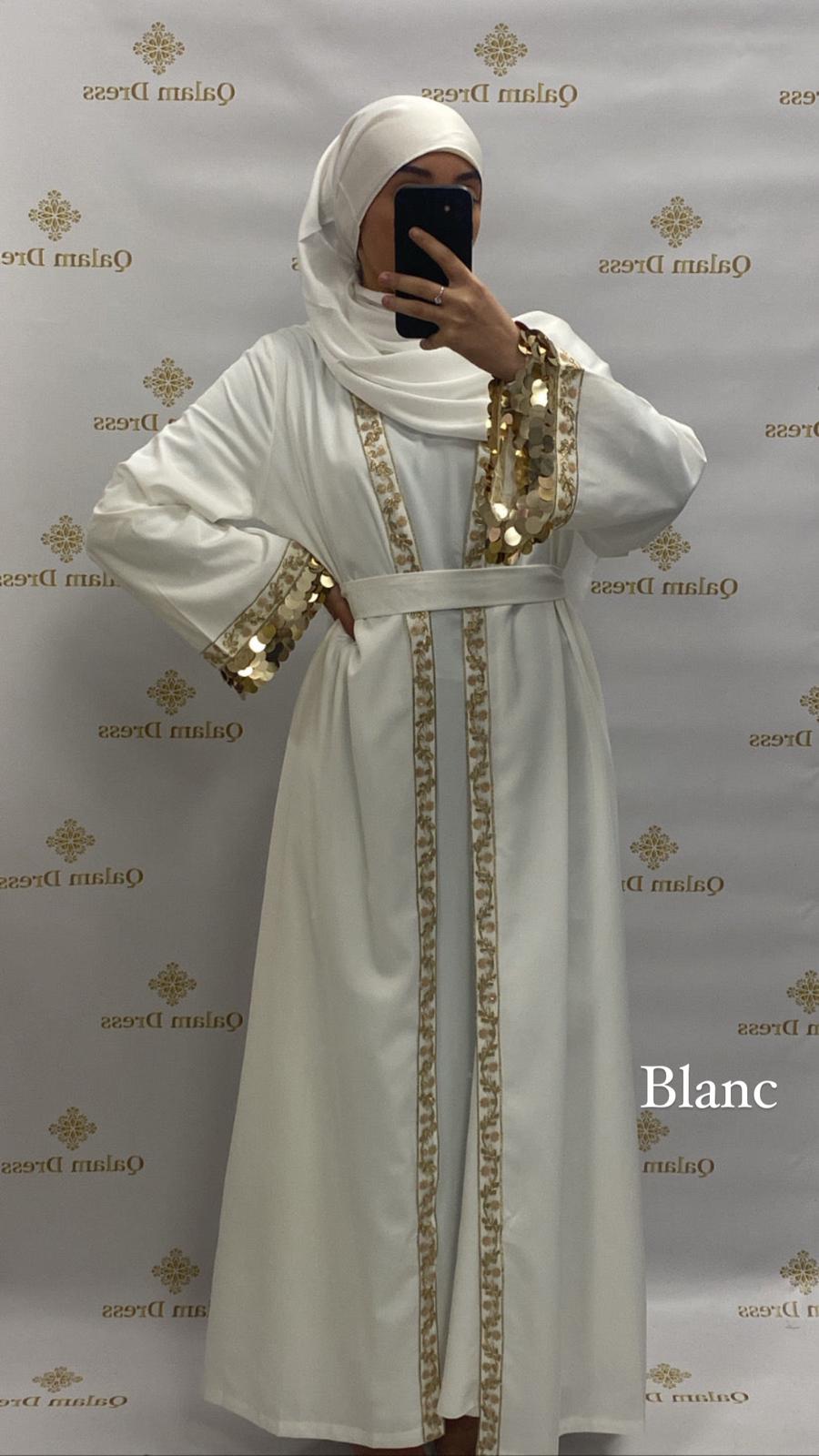 Kimono Naiyla aid vibes abaya hijeb hijab tunique jilbeb mode modeste fashion qalam dress boutique musulmane femme voilées hijab france robe abaya blanche