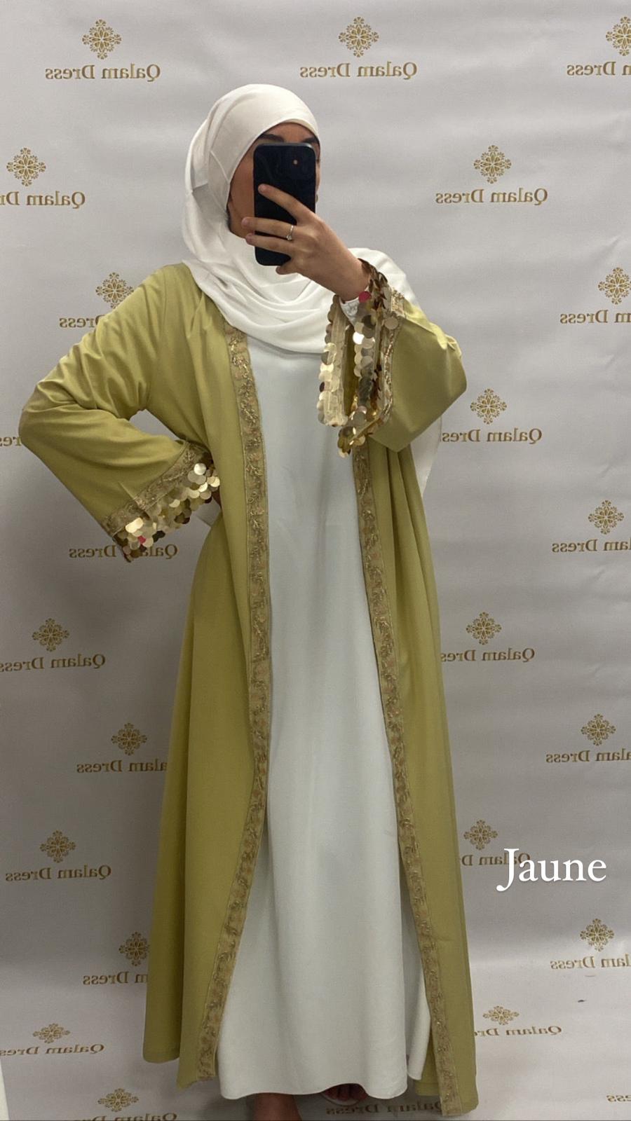 Kimono Naiyla aid vibes abaya hijeb hijab tunique jilbeb mode modeste fashion qalam dress boutique musulmane femme voilées hijab france robe abaya blanche