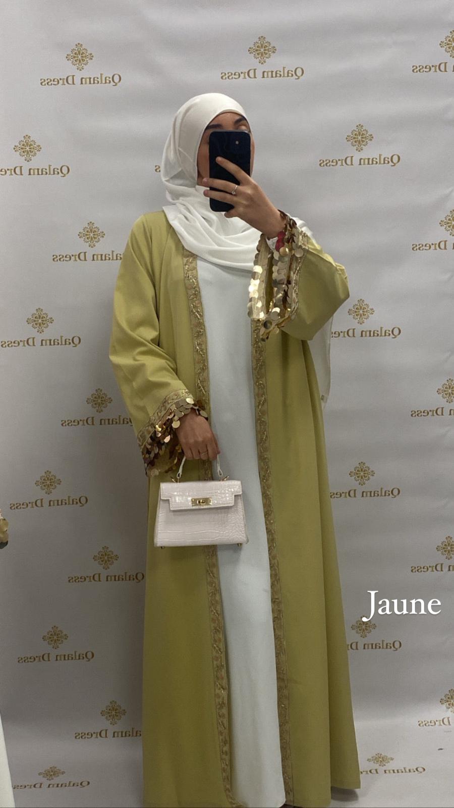 Kimono Naiyla aid vibes abaya hijeb hijab tunique jilbeb mode modeste fashion qalam dress boutique musulmane femme voilées hijab france robe abaya blanche