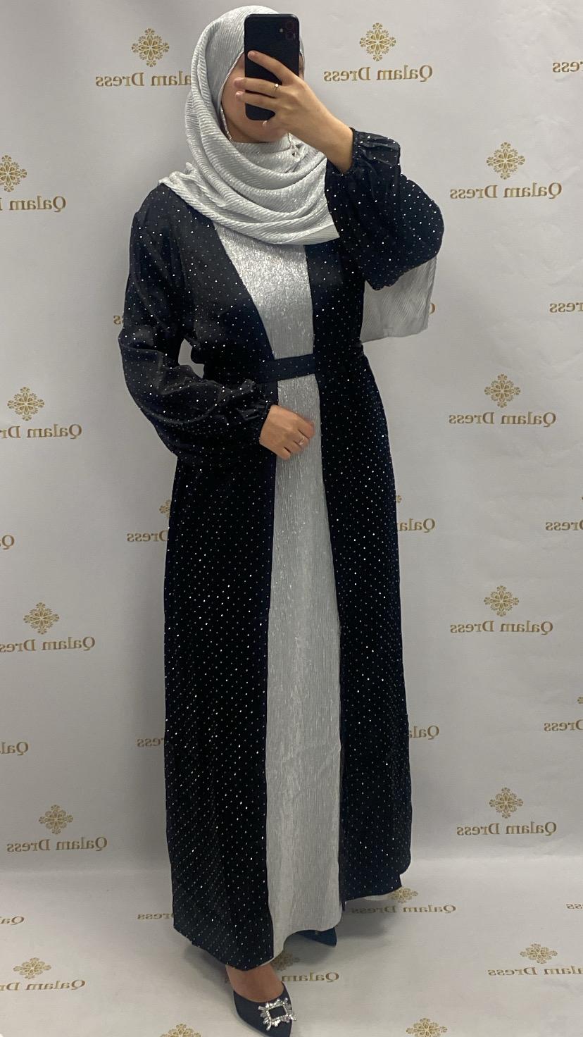 Kimono Strass Classy classe satiné Dubai Khaleeji abaya hijeb hijab tunique jilbeb mode modeste fashion qalam dress boutique musulmane femme voilées hijab france robe abaya blanche