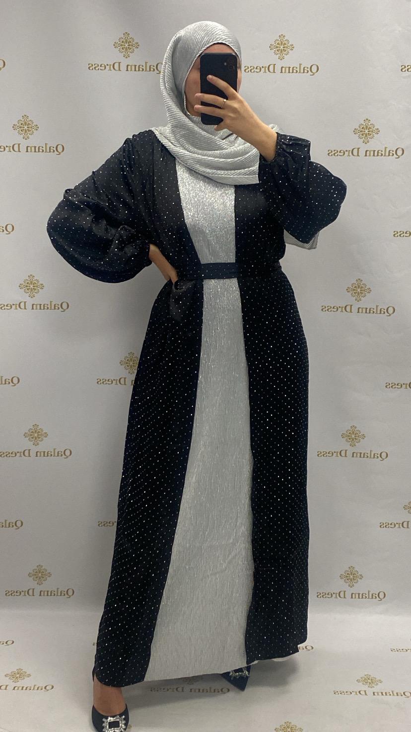 Kimono Strass Classy classe satiné Dubai Khaleeji abaya hijeb hijab tunique jilbeb mode modeste fashion qalam dress boutique musulmane femme voilées hijab france robe abaya blanche