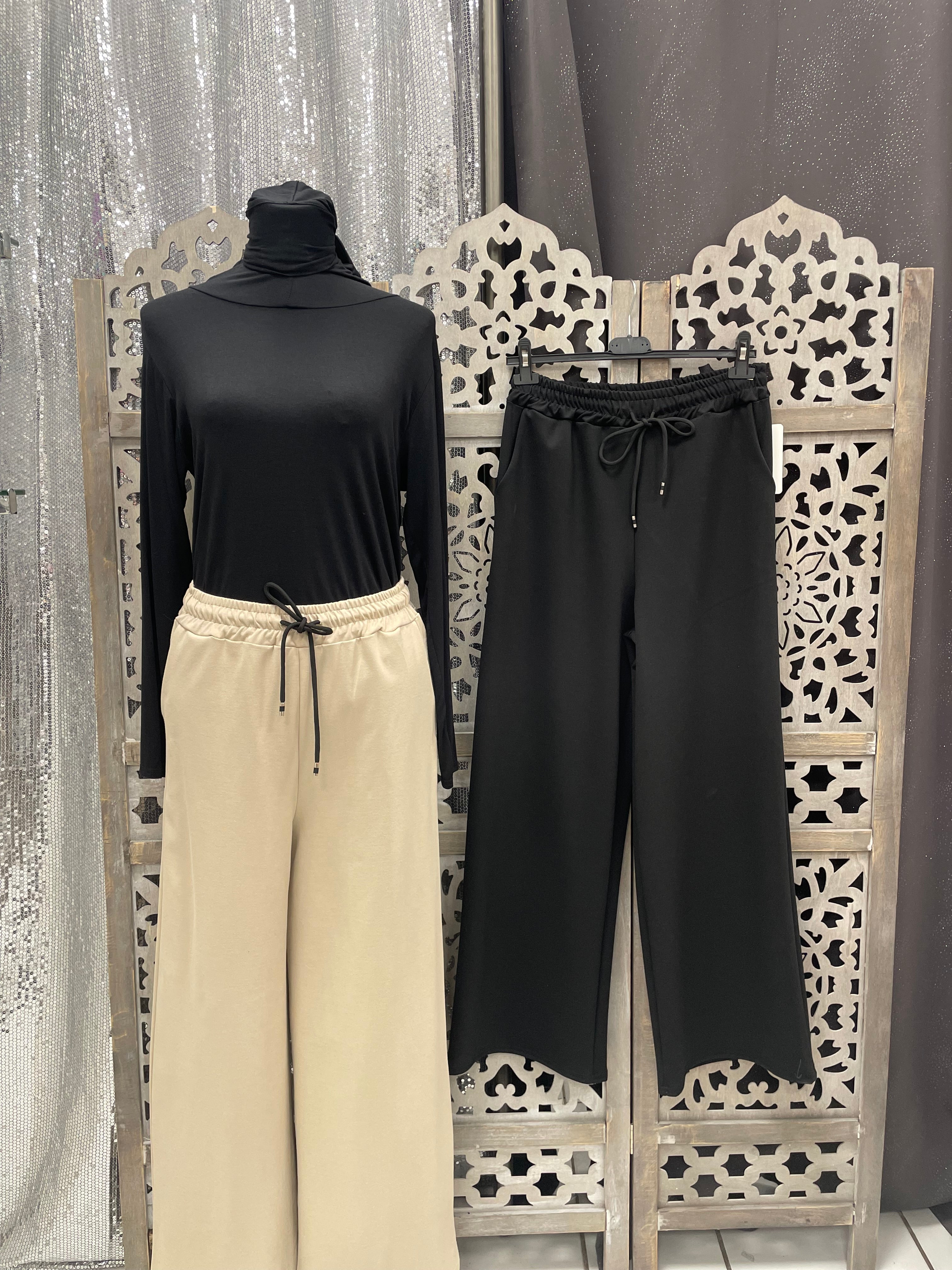 pantalon palazzo jogging large long mastour hijab beige noir elastique boutiques femme musulmane 