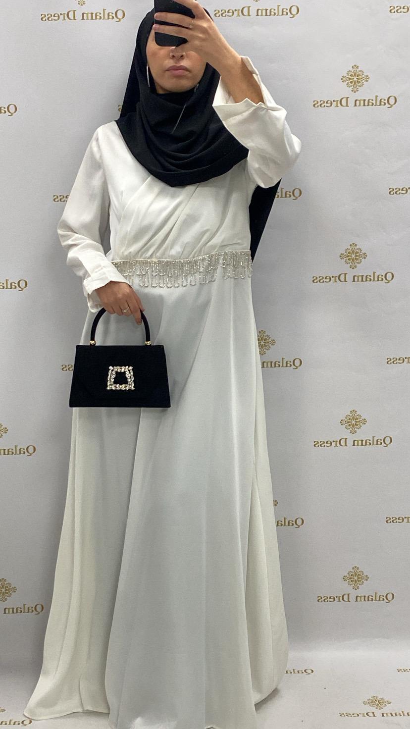 Robe blanche dubai khaleeji voile hijab longue soirée mastour boutique femmes musulmane 
