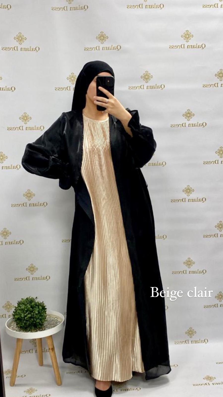 Fond de robe sans manches plissé satin abaya hijeb hijab tunique jilbeb mode modeste fashion qalam dress boutique musulmane femme voilées hijab france robe abaya blanche