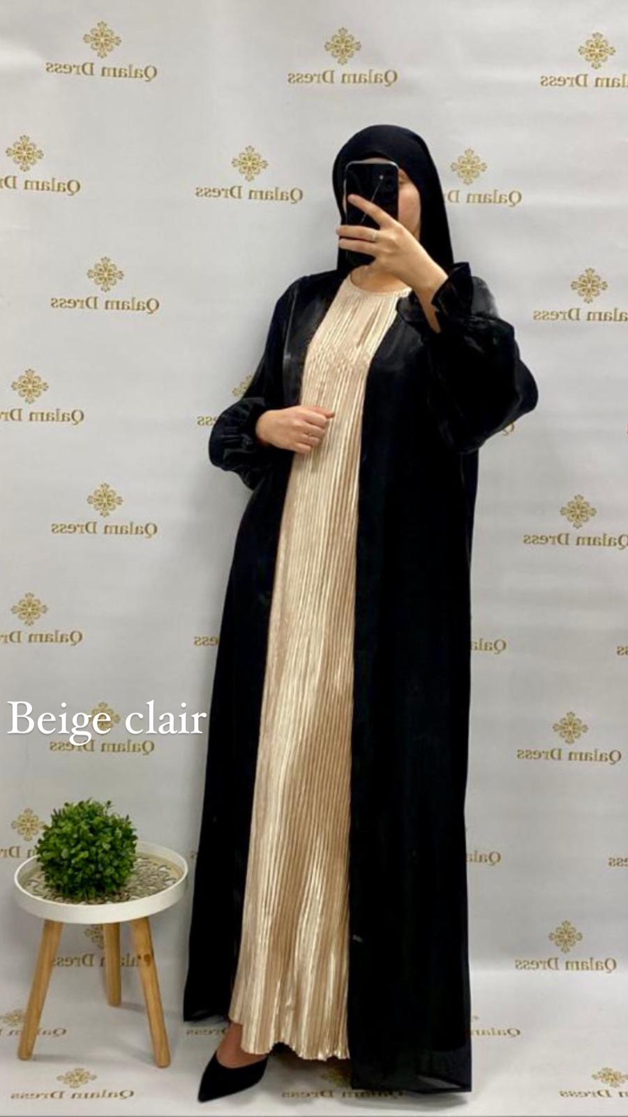 Fond de robe sans manches plissé satin abaya hijeb hijab tunique jilbeb mode modeste fashion qalam dress boutique musulmane femme voilées hijab france robe abaya blanche