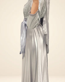 Caftan création col mao, ceinture nouée