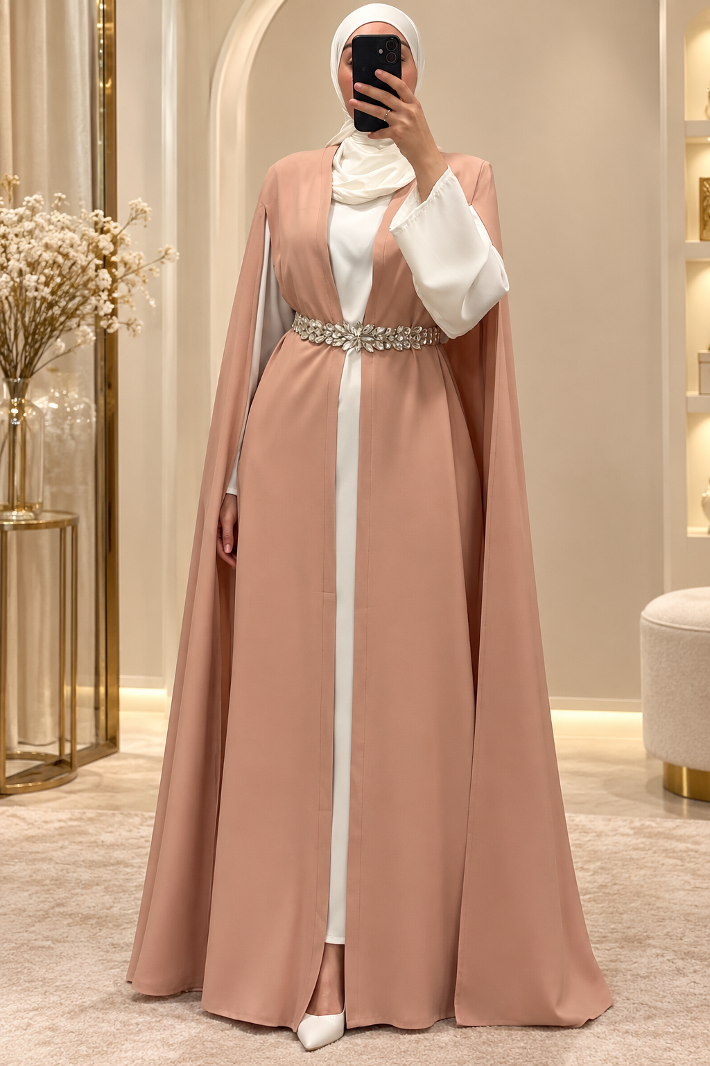 Cape longue élégance Zaina pour tenue de mariée, présentation des coloris
