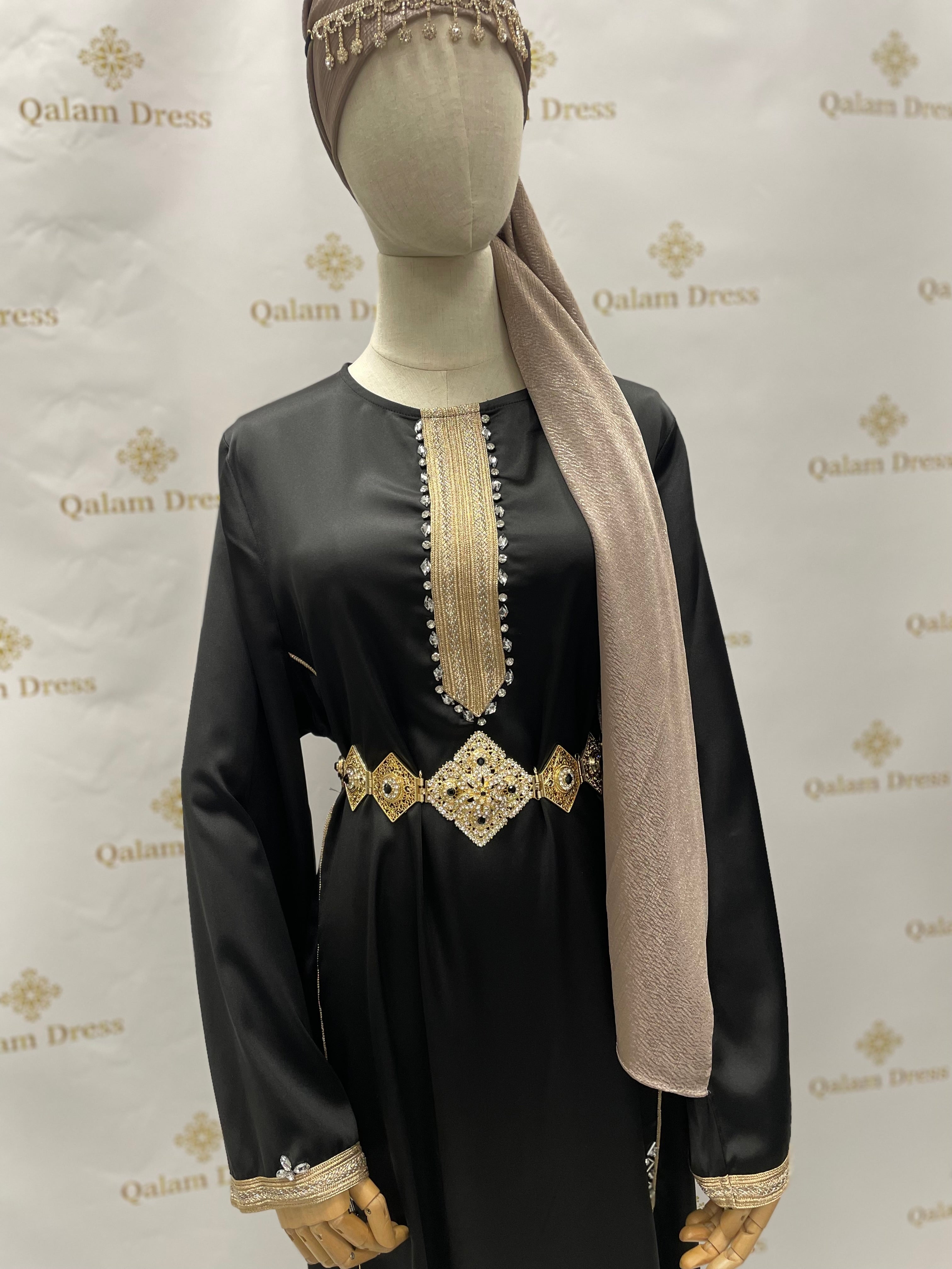 ceinture de caftan doré a strass noir pour mariage ou évènement