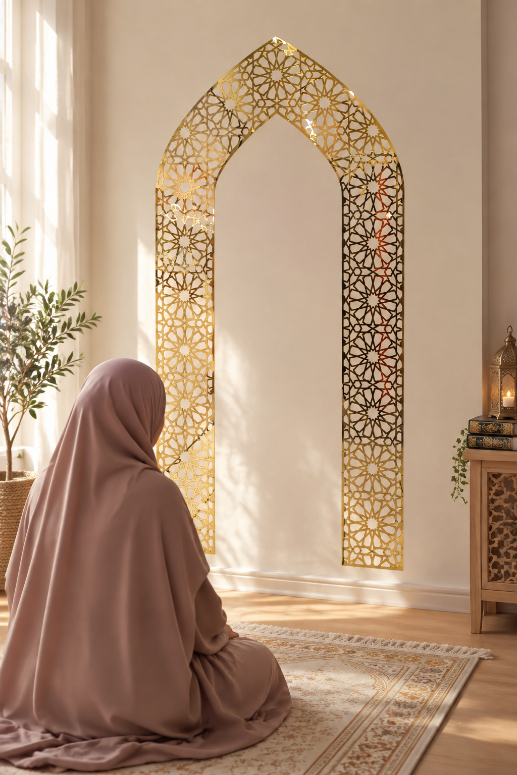 Présentation de l’arche miroir dorée murale pour aménager un coin prière
