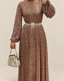 Robe de soirée Alysha à sequins et manches longues pour mariage