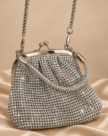 Sac de mariage argenté en strass sur satin beige