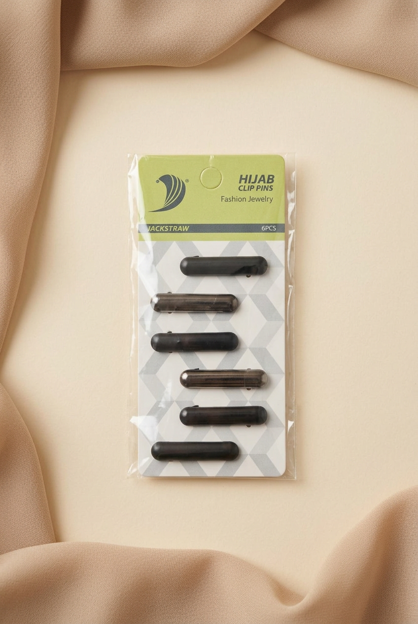 Vue du dos des 6 épingles pour hijab montrant les fermetures