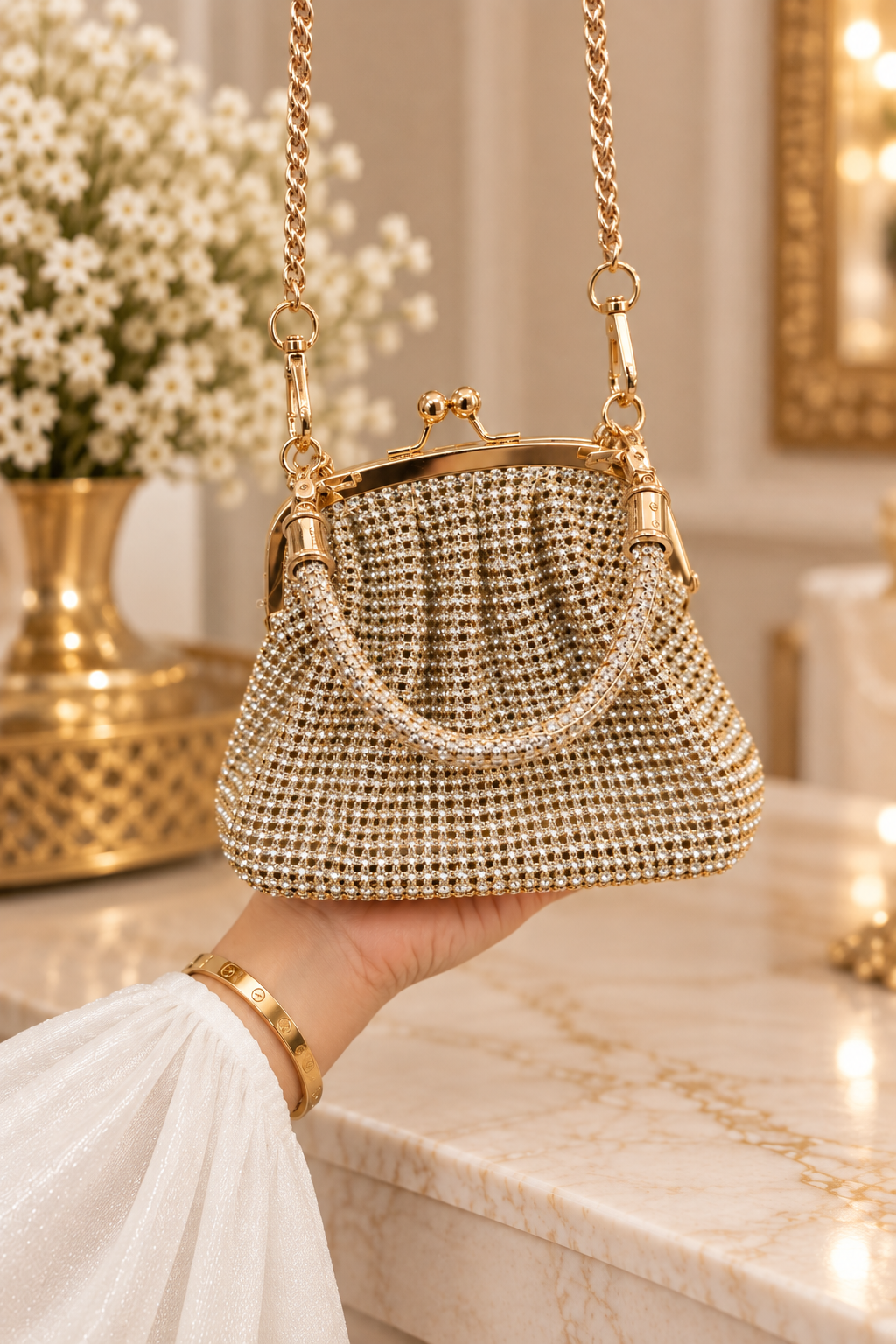 Sac de mariage Éclat en strass, accessoire scintillant pour cérémonie