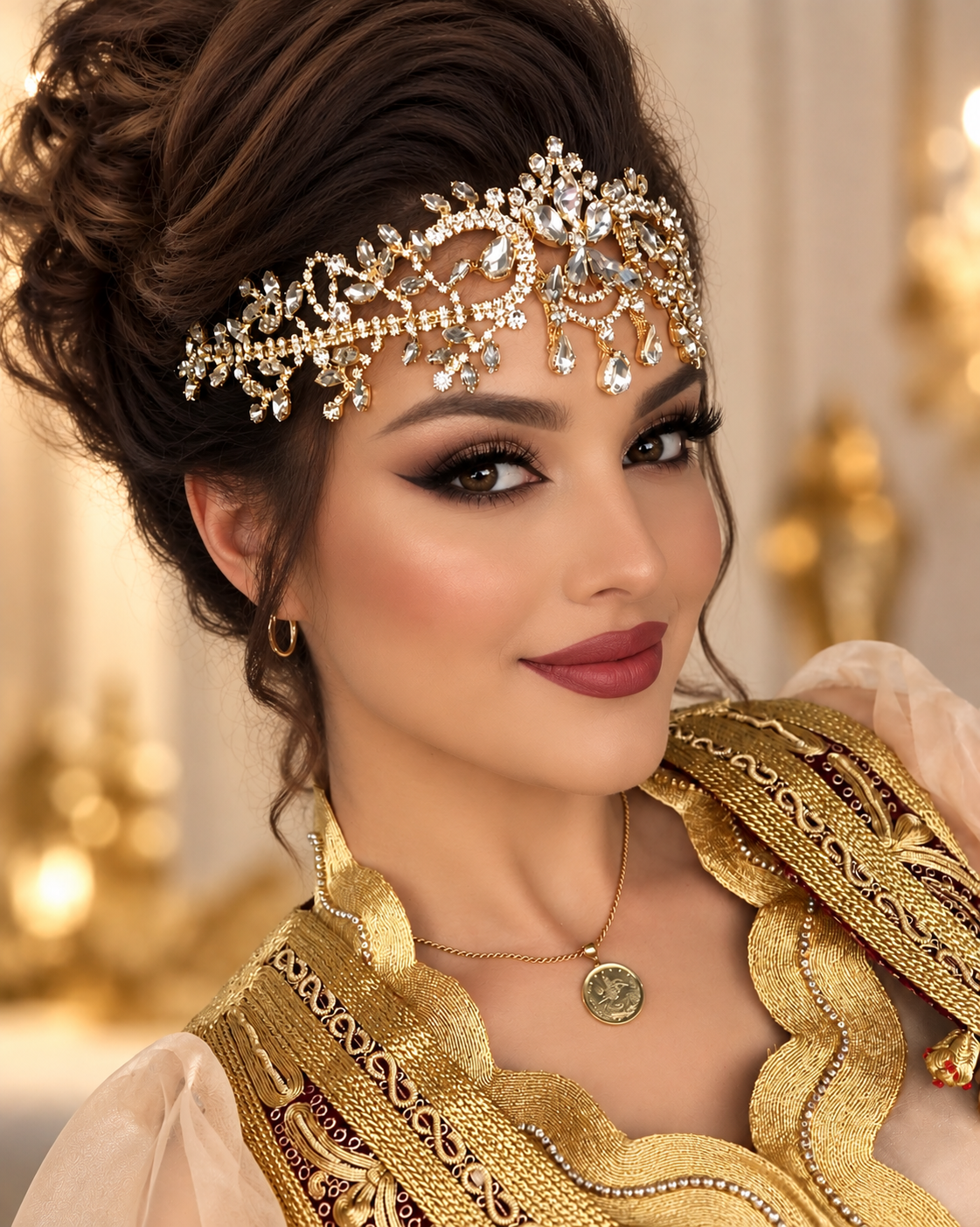 Bijou de front Kenza pour mariage, accessoire à porter sur un hijab ou une coiffure