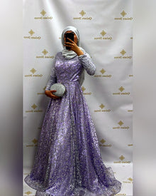 robe de soiree najah lilas mauve tendance hijab mode evenement qalam dress boutique 