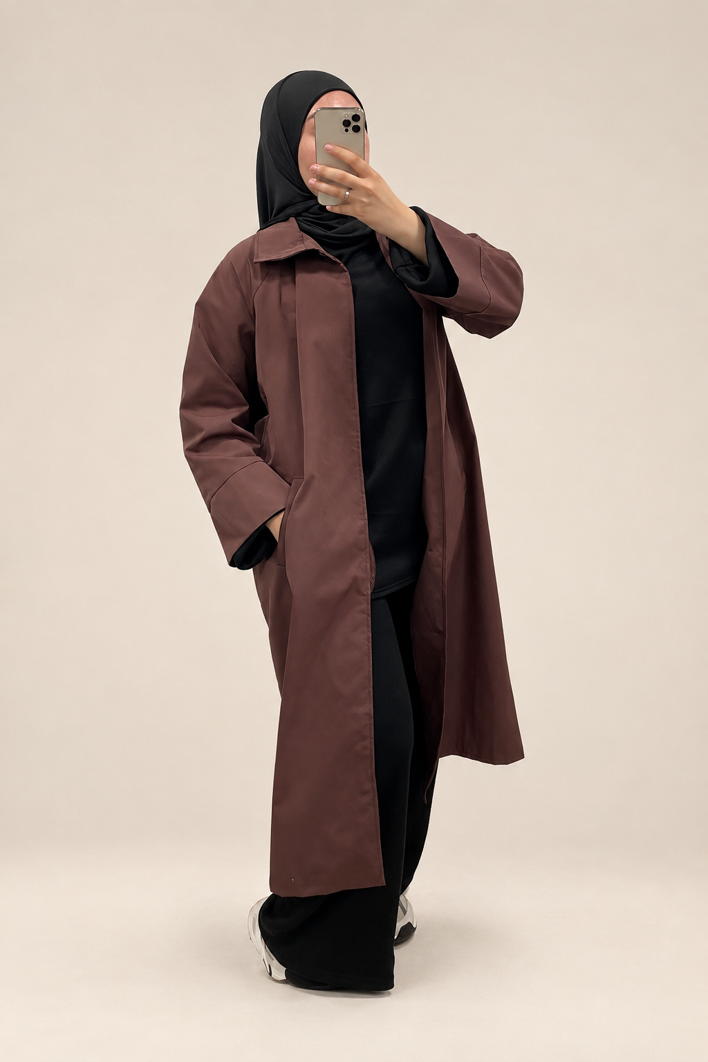 Trench long, photo 3 avec fond kimono