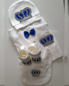 Tenue de fête bébé garçon bleu royal, satin et strass