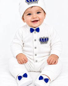 Ensemble bébé garçon bleu royal avec body, gants et bonnet