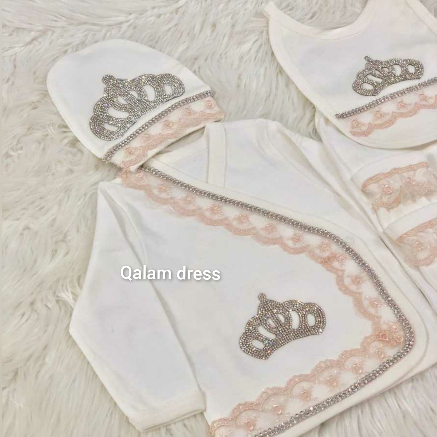 Ensemble bébé Dentelle & Cristal Luxury - BEIGE ROSE dentelle - Tenues de fêtes & baptême 5 Pièces / Fille