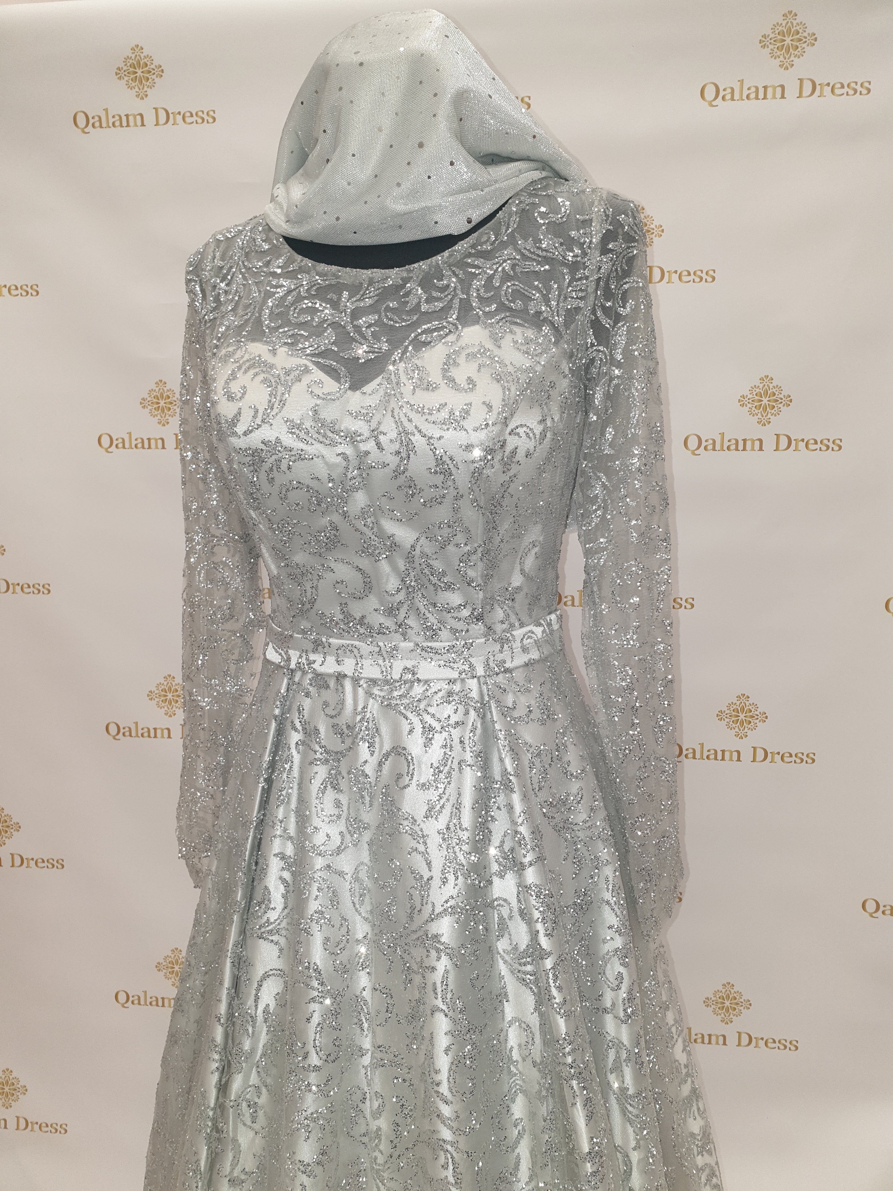 Robe de soirée Najah Argent scintillant - Tendance Hijab