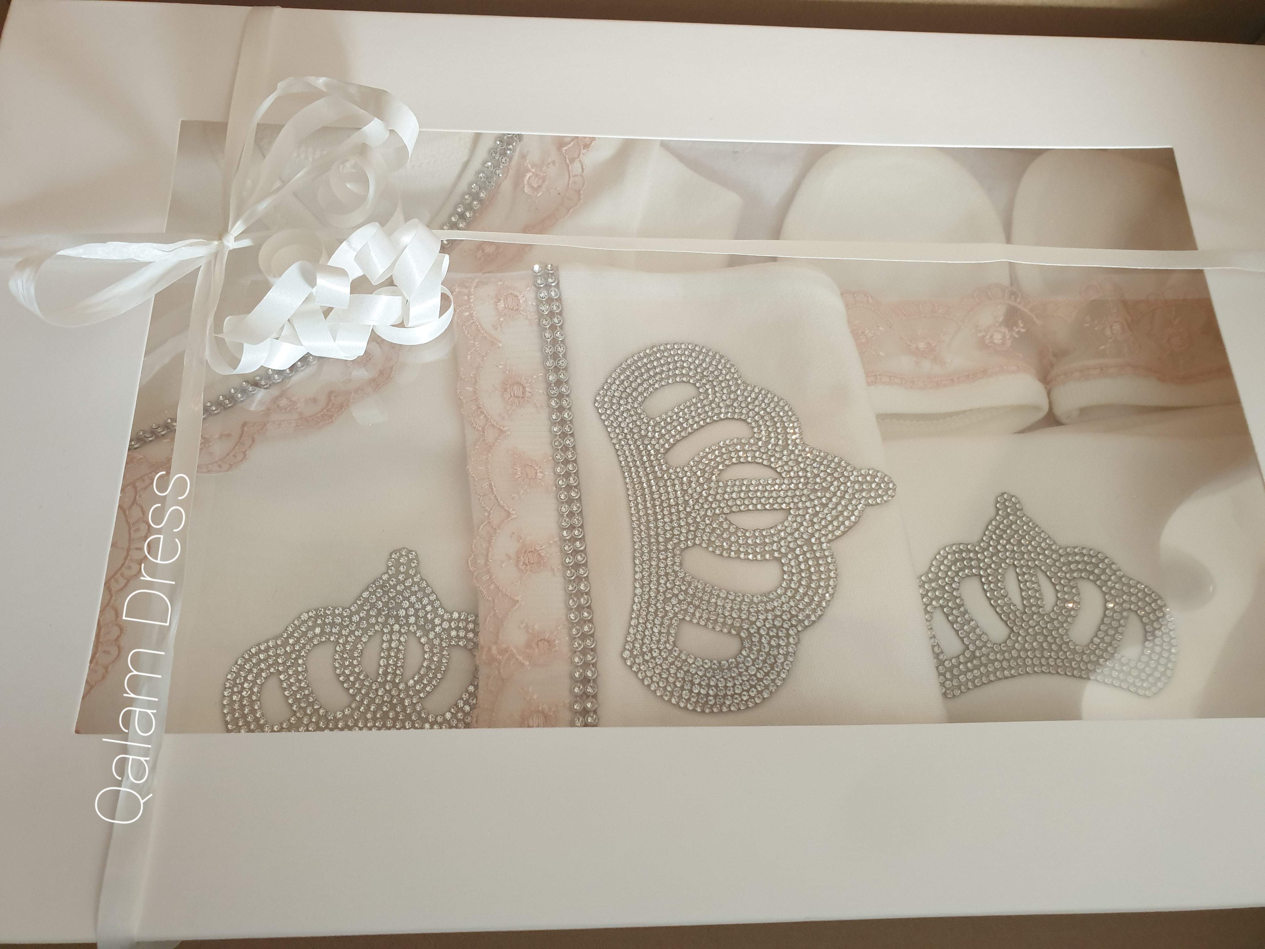 Ensemble bébé Dentelle & Cristal Luxury - BEIGE ROSE dentelle - Tenues de fêtes & baptême 5 Pièces / Fille