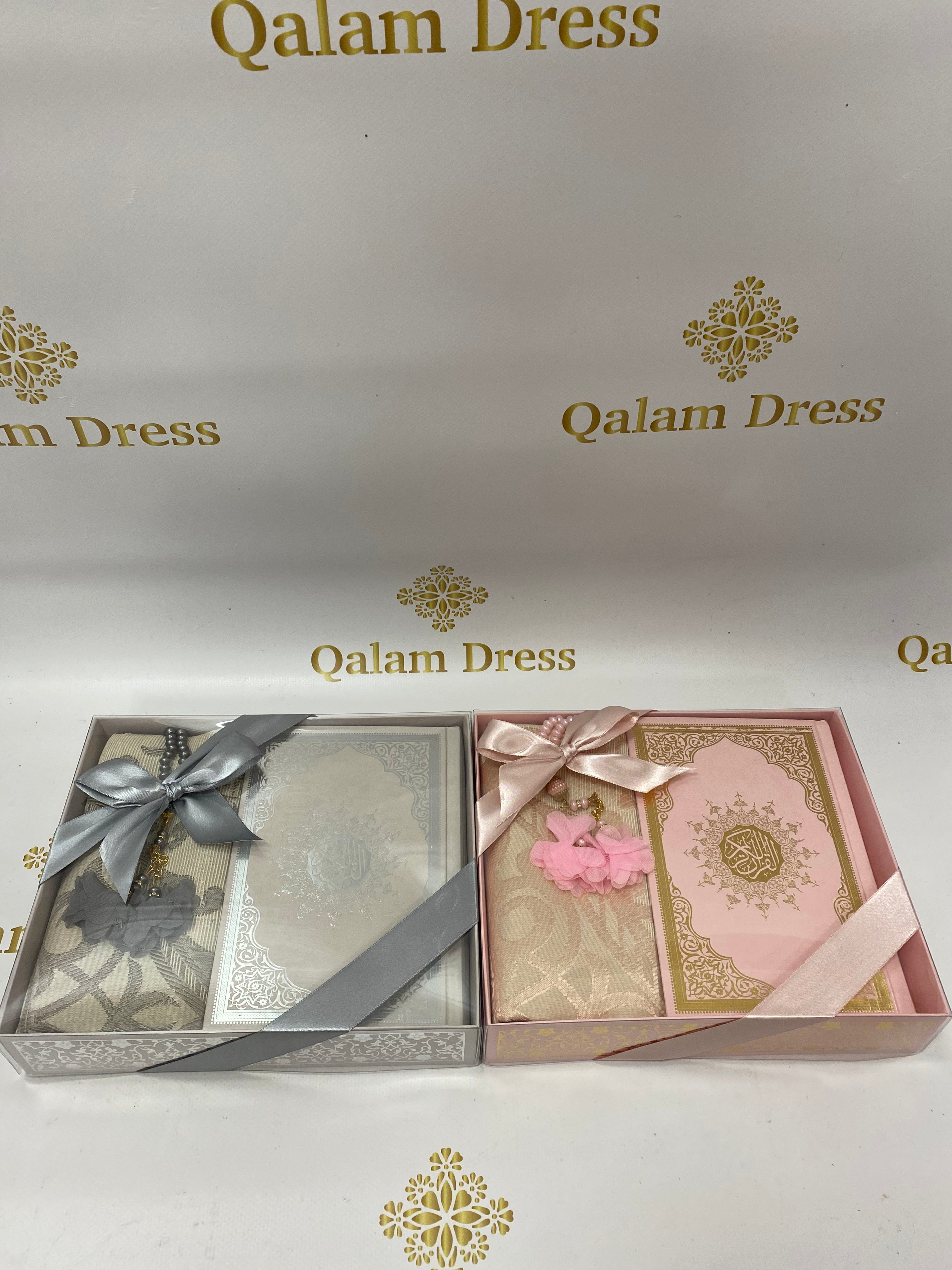coffret coran couleur QR code coffret tapis de prière coran tasbih mariée hajj ramadan coran à offrir rose blanc gris noir bleu or doré beige