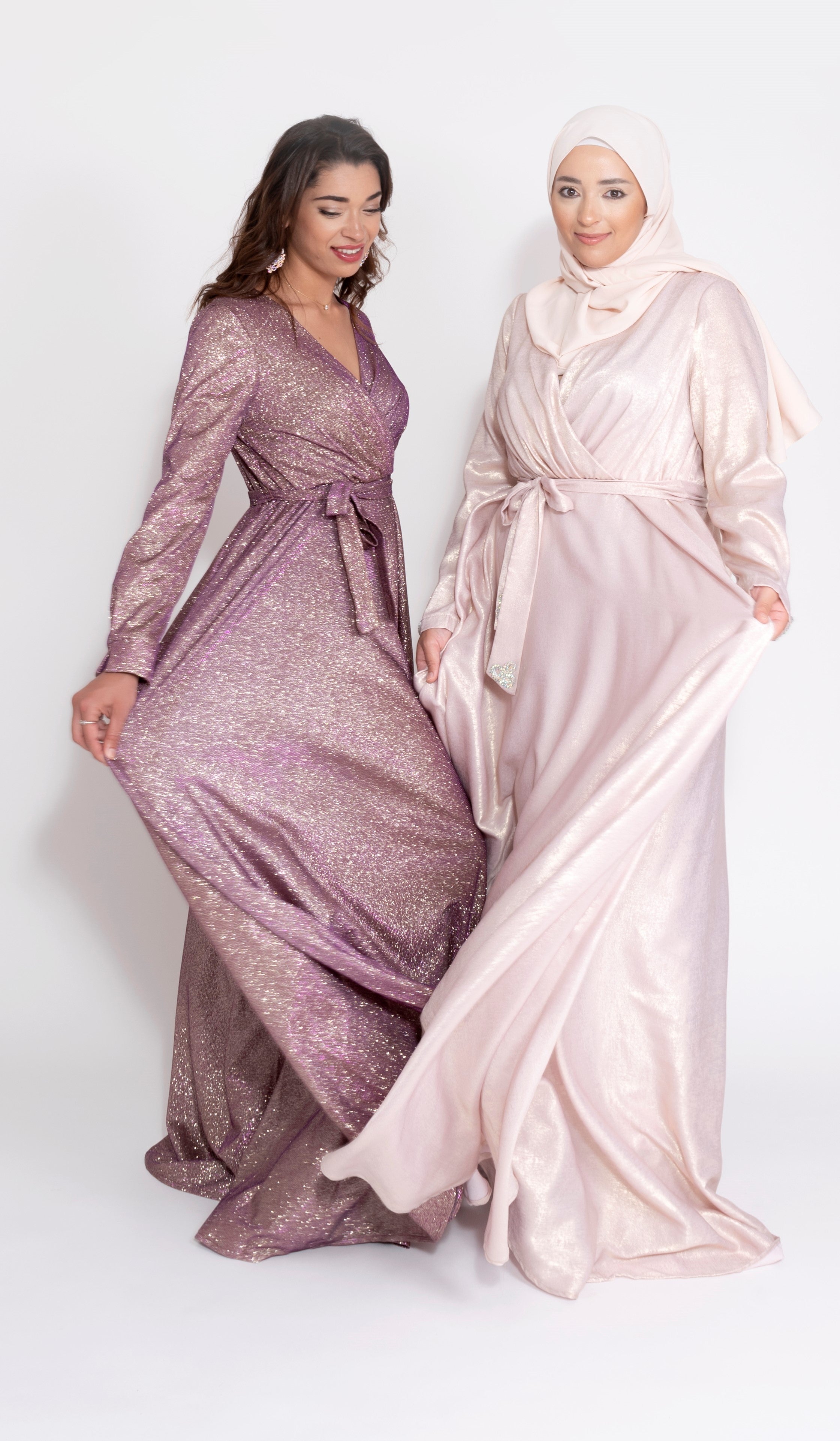 Robe du Soir Shiny Création Satin Rose clair reflets doré