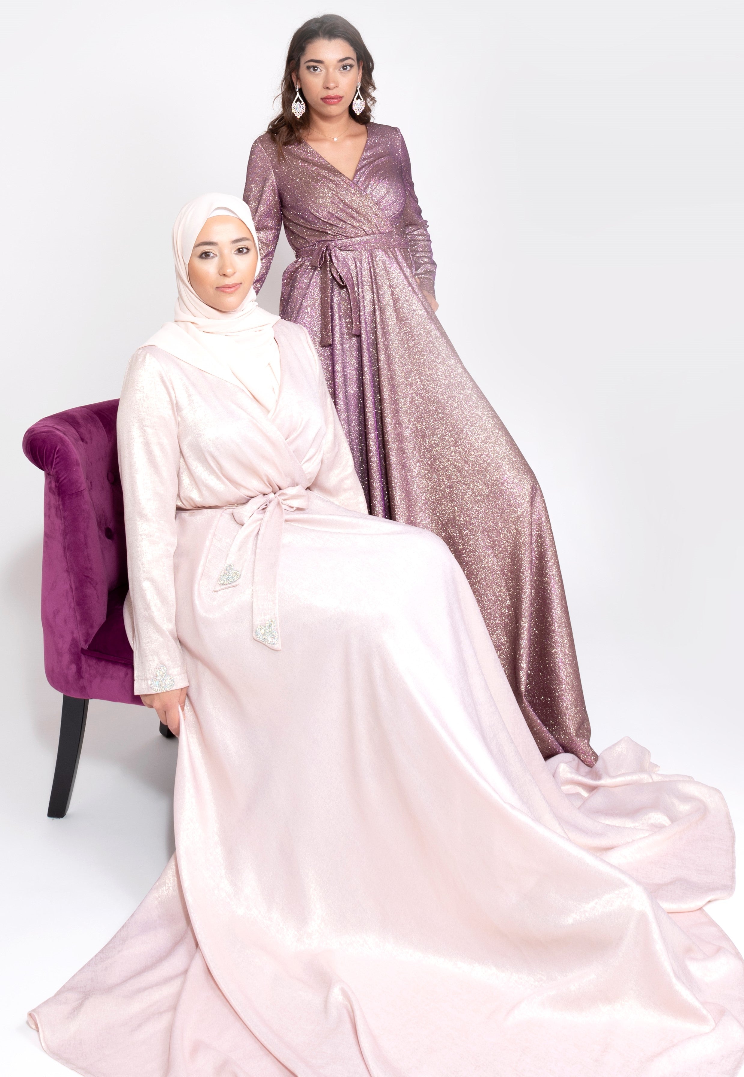 Robe du Soir Shiny Création Satin Rose clair reflets doré