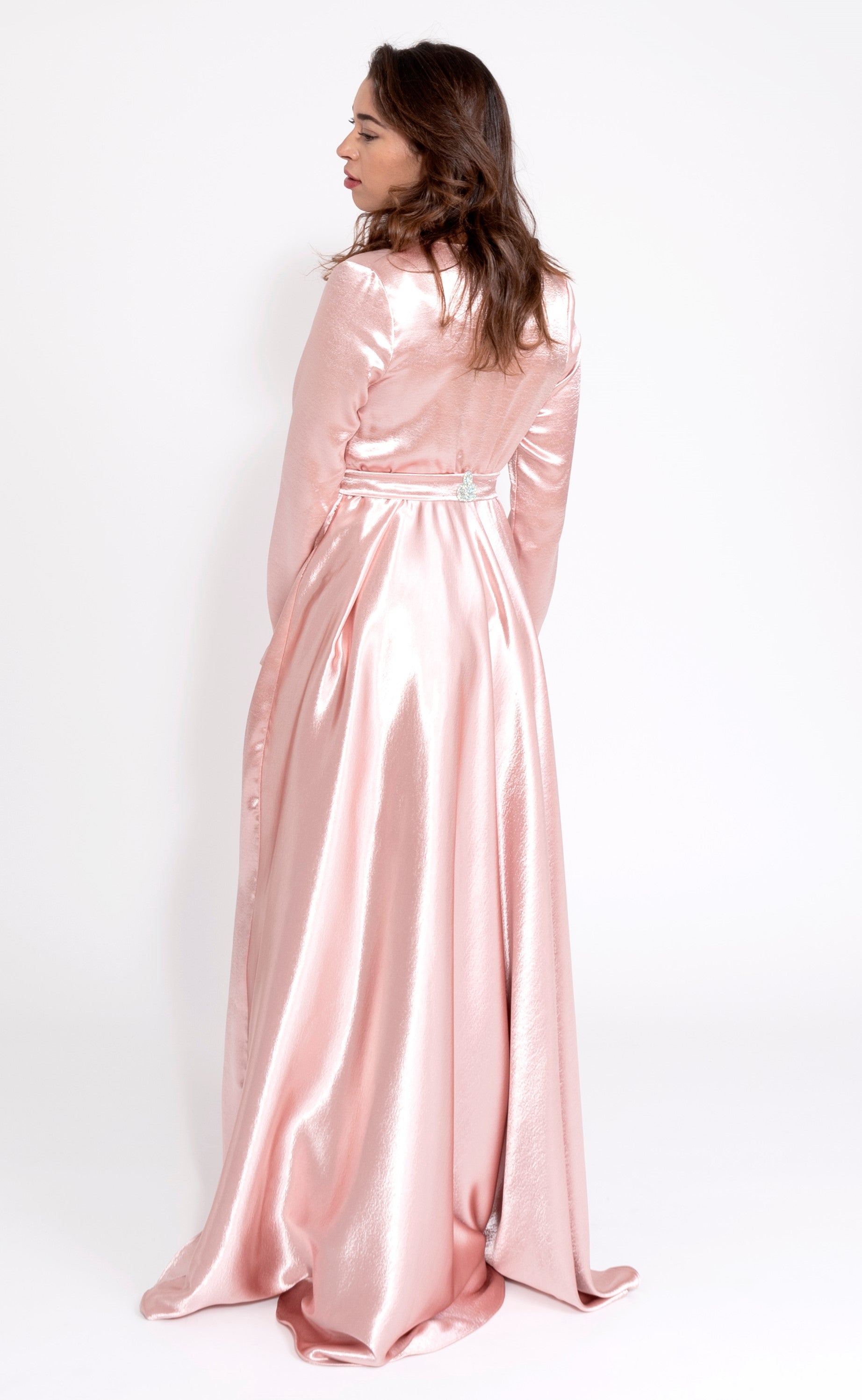 Robe du Soir Shiny Création Satin Glacé Rose clair - Tendance Hijab