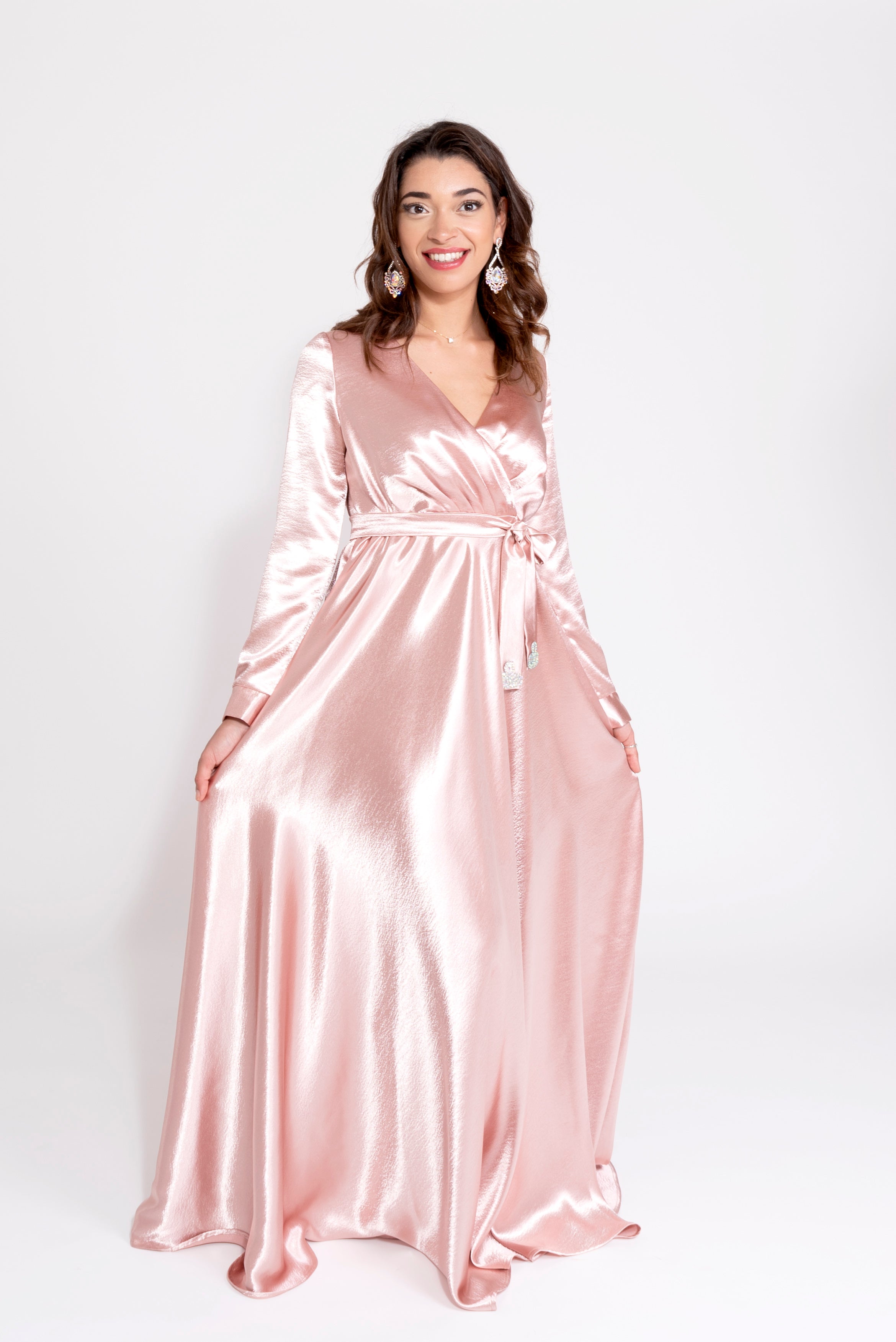 Robe du Soir Shiny Création Satin Glacé Rose clair - Tendance Hijab
