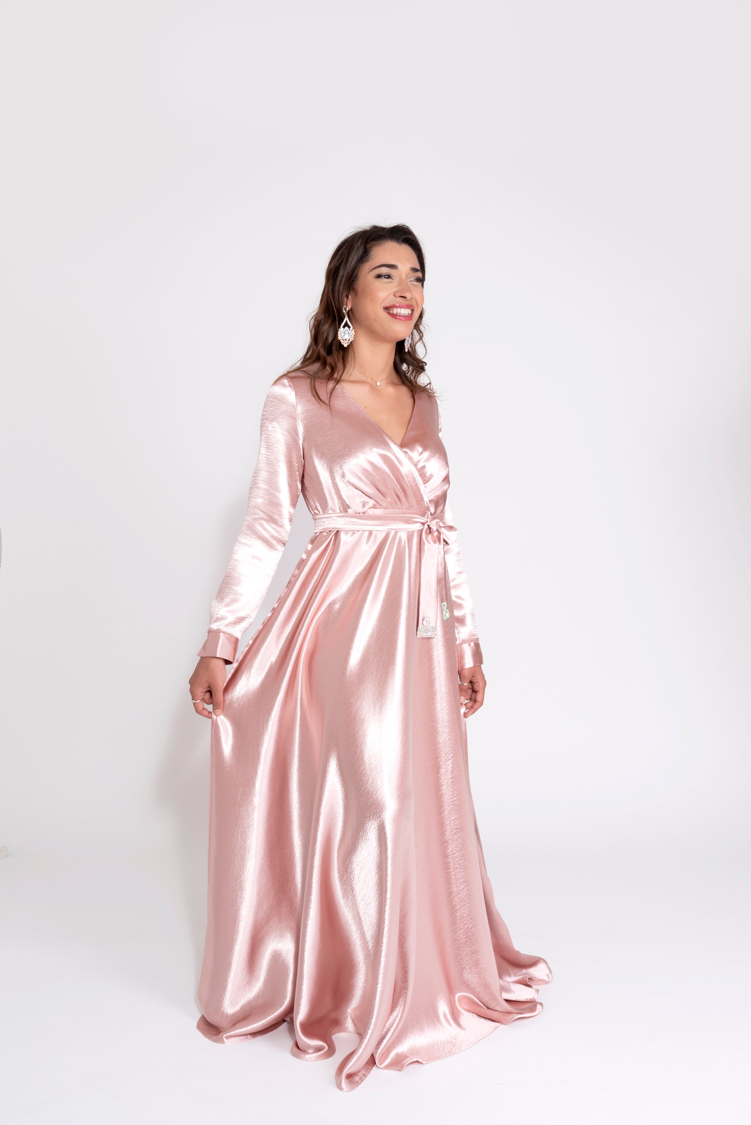 Robe du Soir Shiny Création Satin Glacé Rose clair - Tendance Hijab