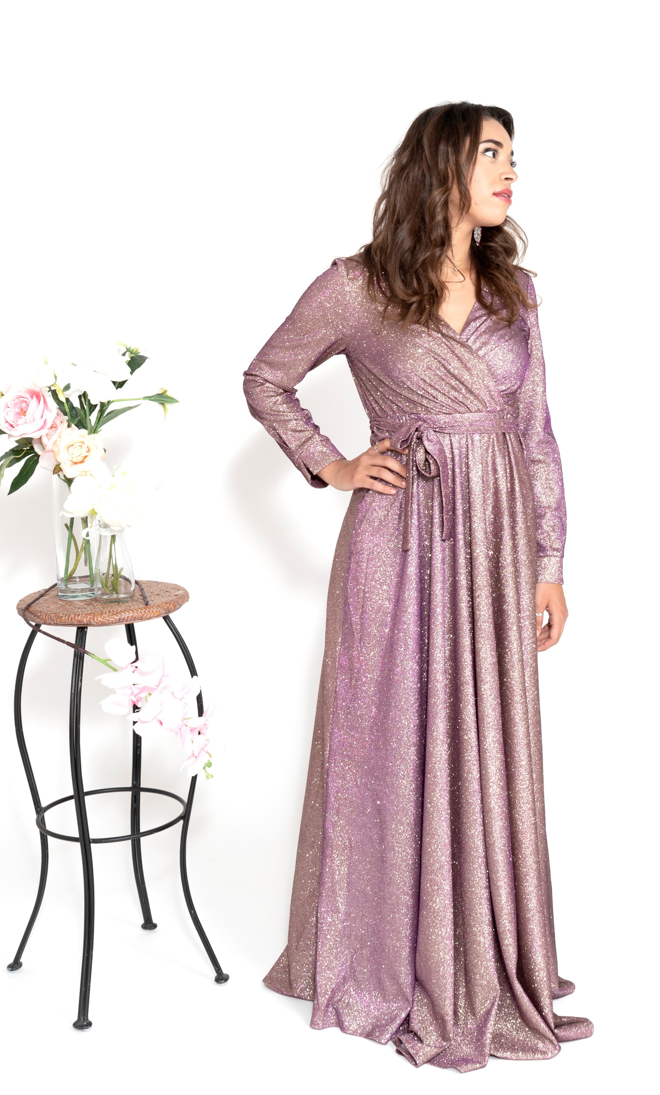 Robe du Soir Glitter utra violet reflet doré - Tendance Hijab