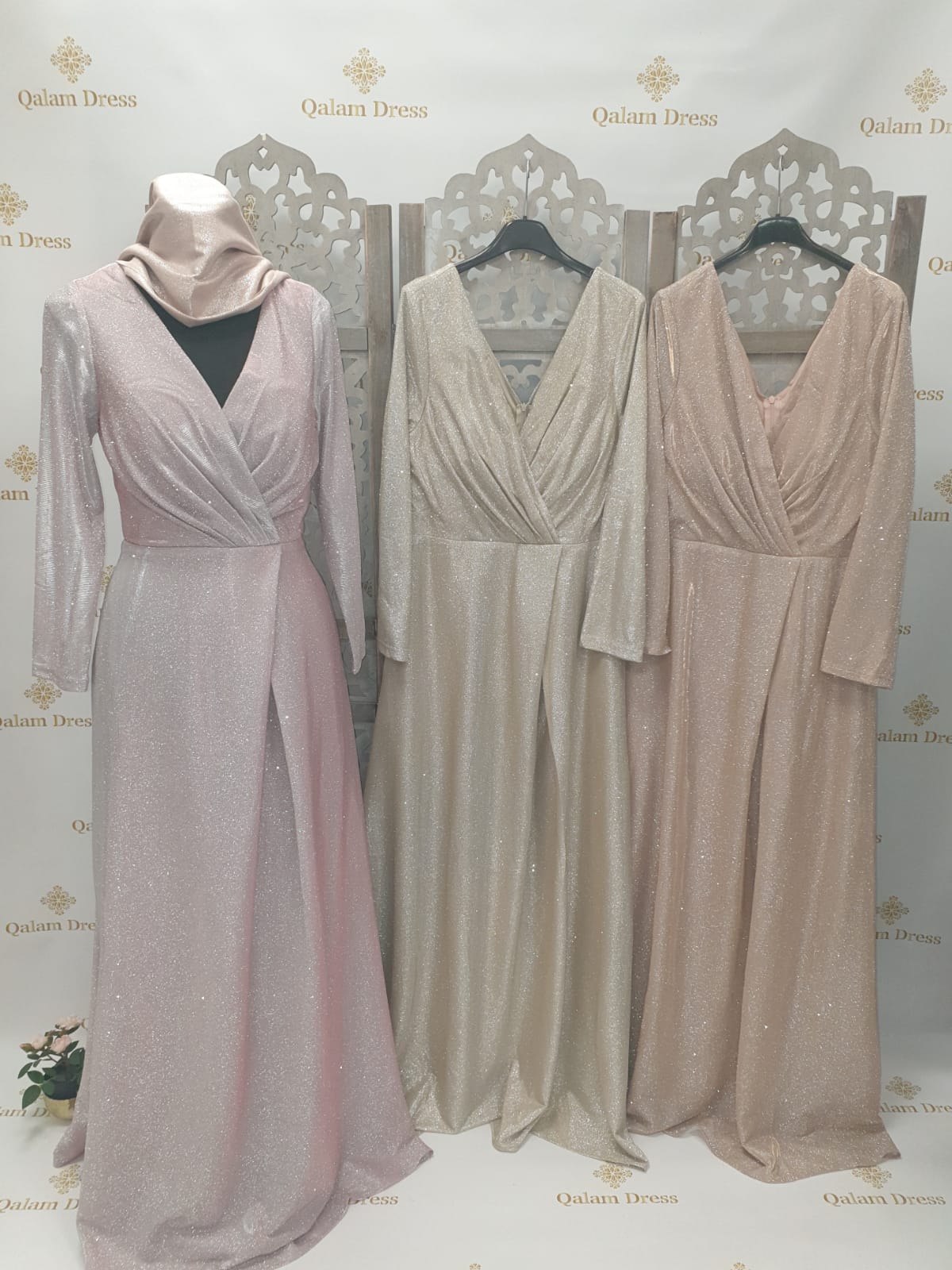 Robe de soirée Sahra pailletée rose mariage abaya hijeb hijab tunique jilbeb mode modeste fashion qalam dress boutique musulmane femme voilées hijab france robe abaya blanche