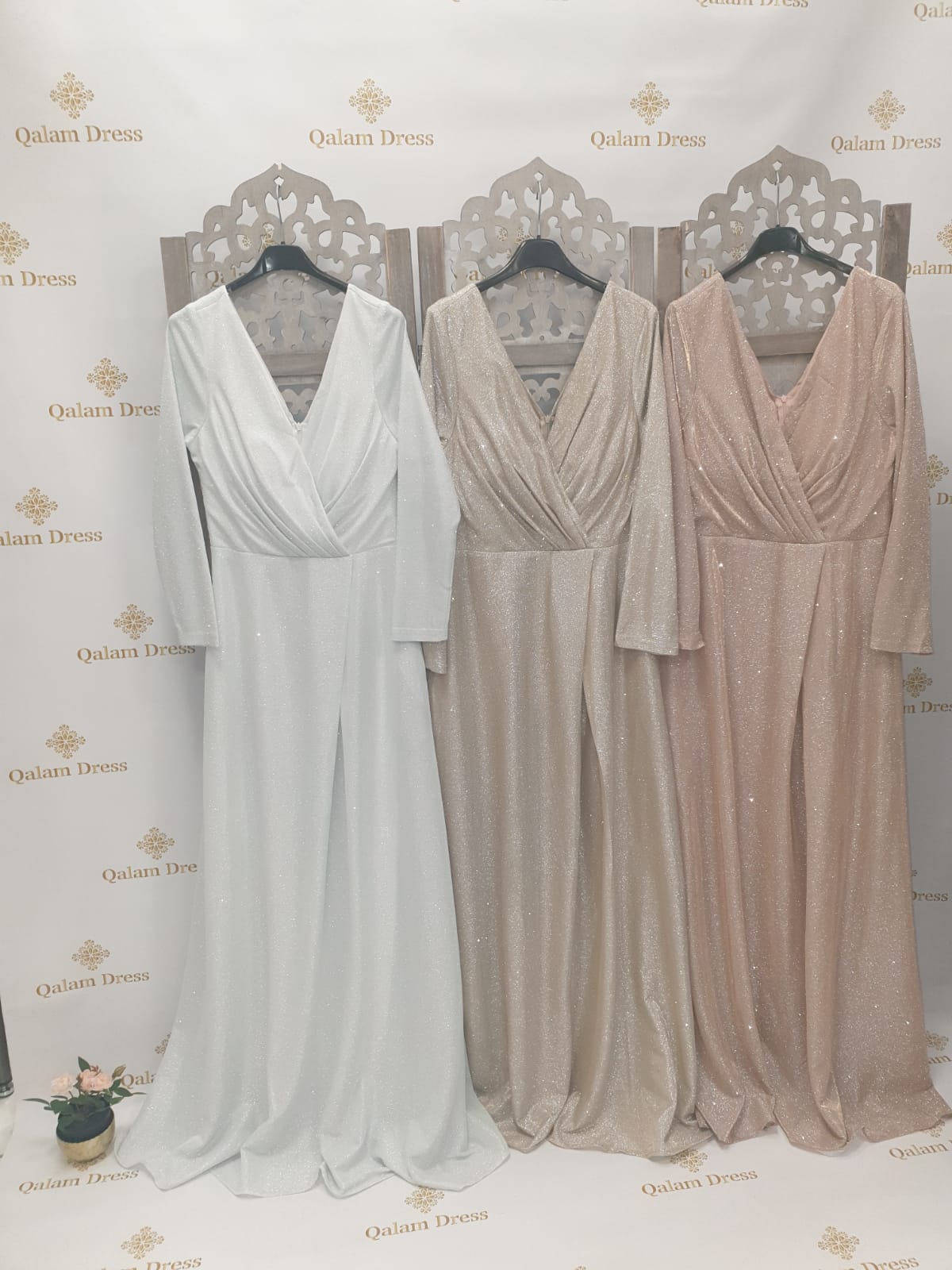 Robe de soirée Sahra pailletée abaya hijeb hijab tunique jilbeb mode modeste fashion qalam dress boutique musulmane femme voilées hijab france robe abaya blanche