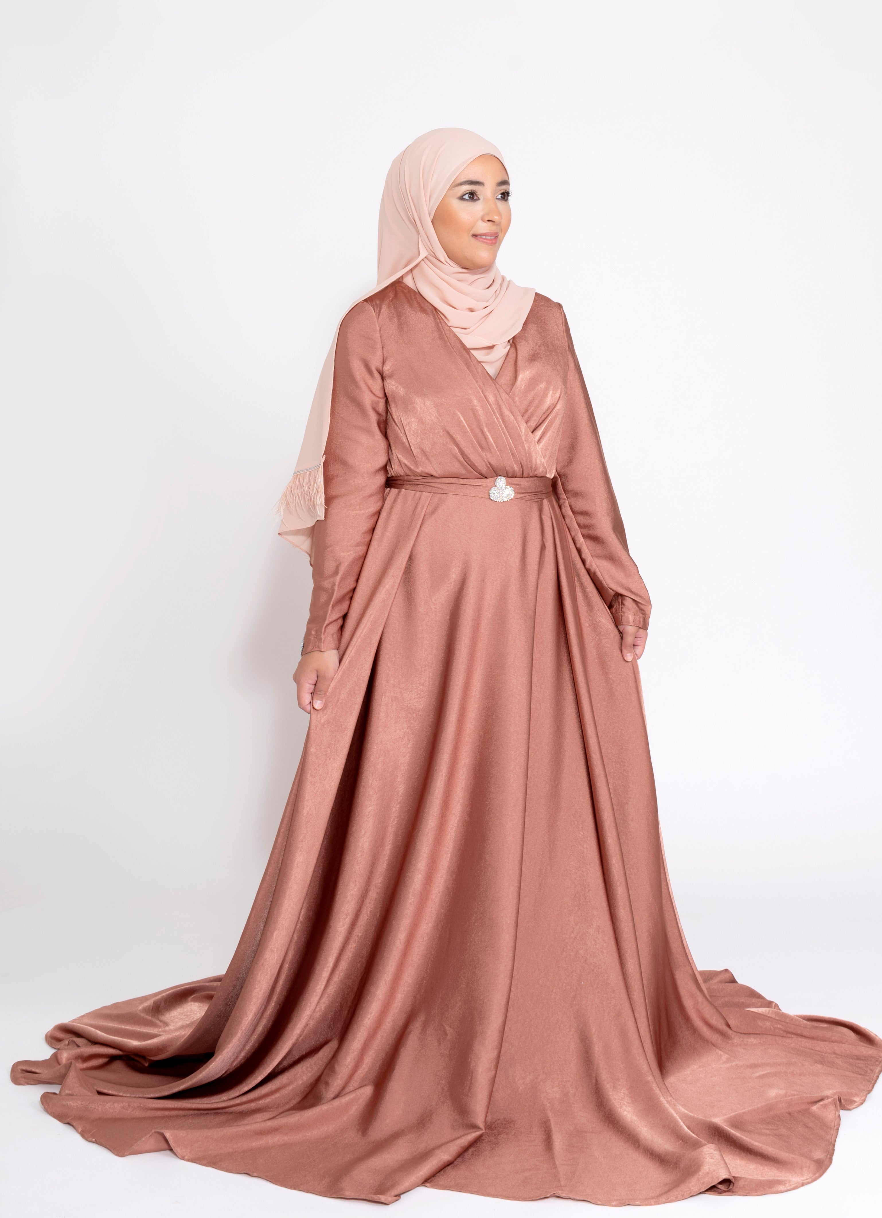Robe du Soir Shiny Création Satin Rouille Nude