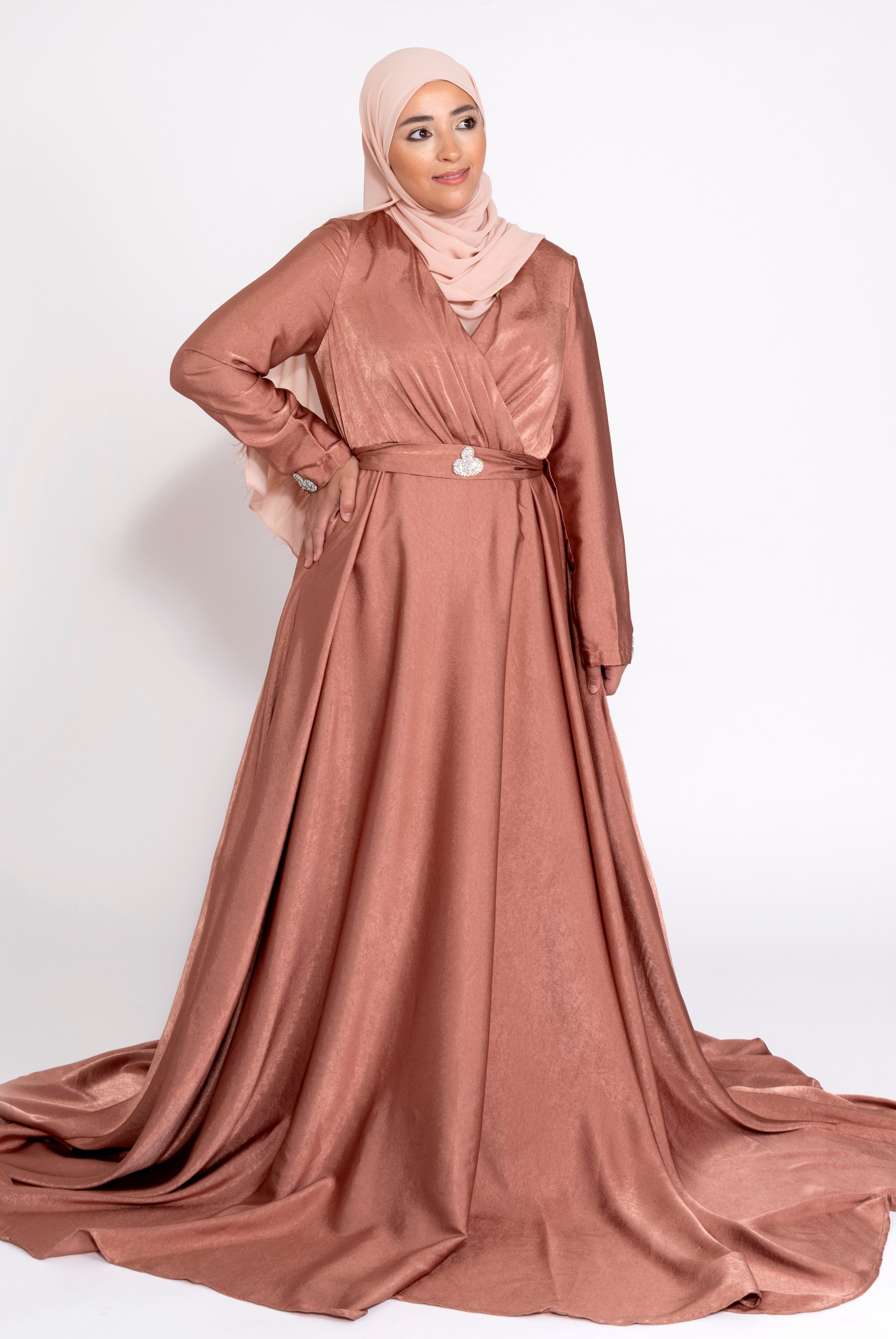 Robe du Soir Shiny Création Satin Rouille Nude