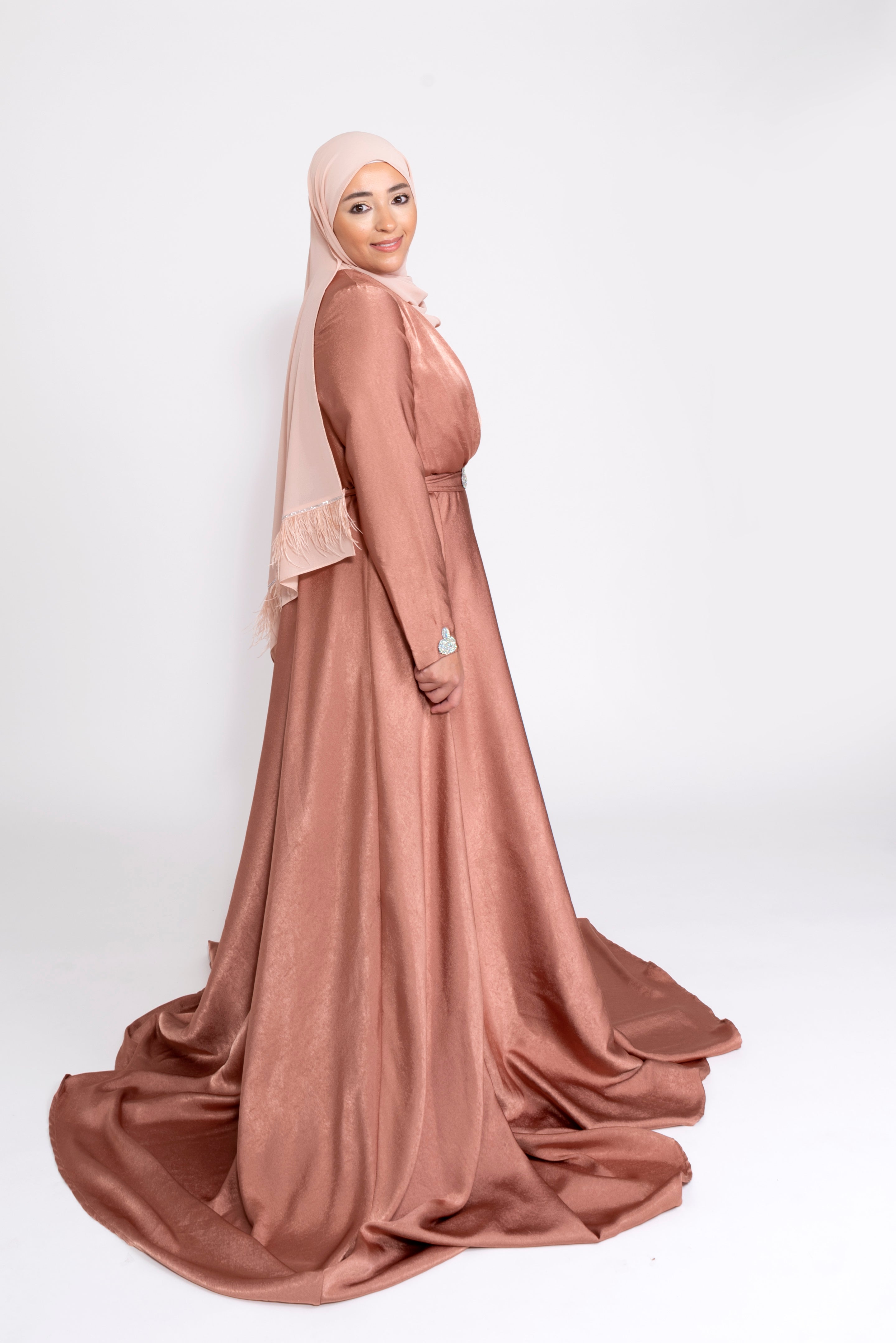 Robe du Soir Shiny Création Satin Rouille Nude