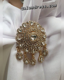 Broche à strass Yamina doré boutique femmes musulmanes qalam dress creteil 