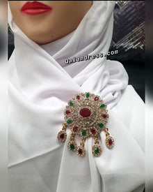 Broche à strass Yamina Doré/Vert/Rouge bijou accessoires mariage evenements boutique de femmes musulmanes 