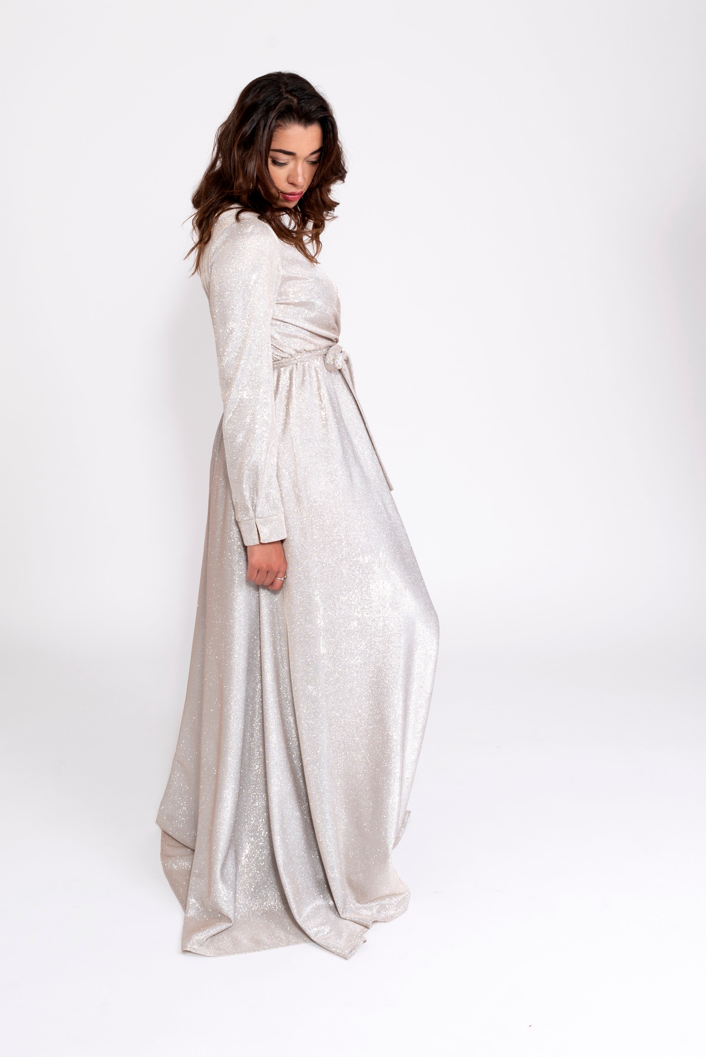 Robe du Soir Glitter Écru Nude reflet Argenté - Tendance Hijab