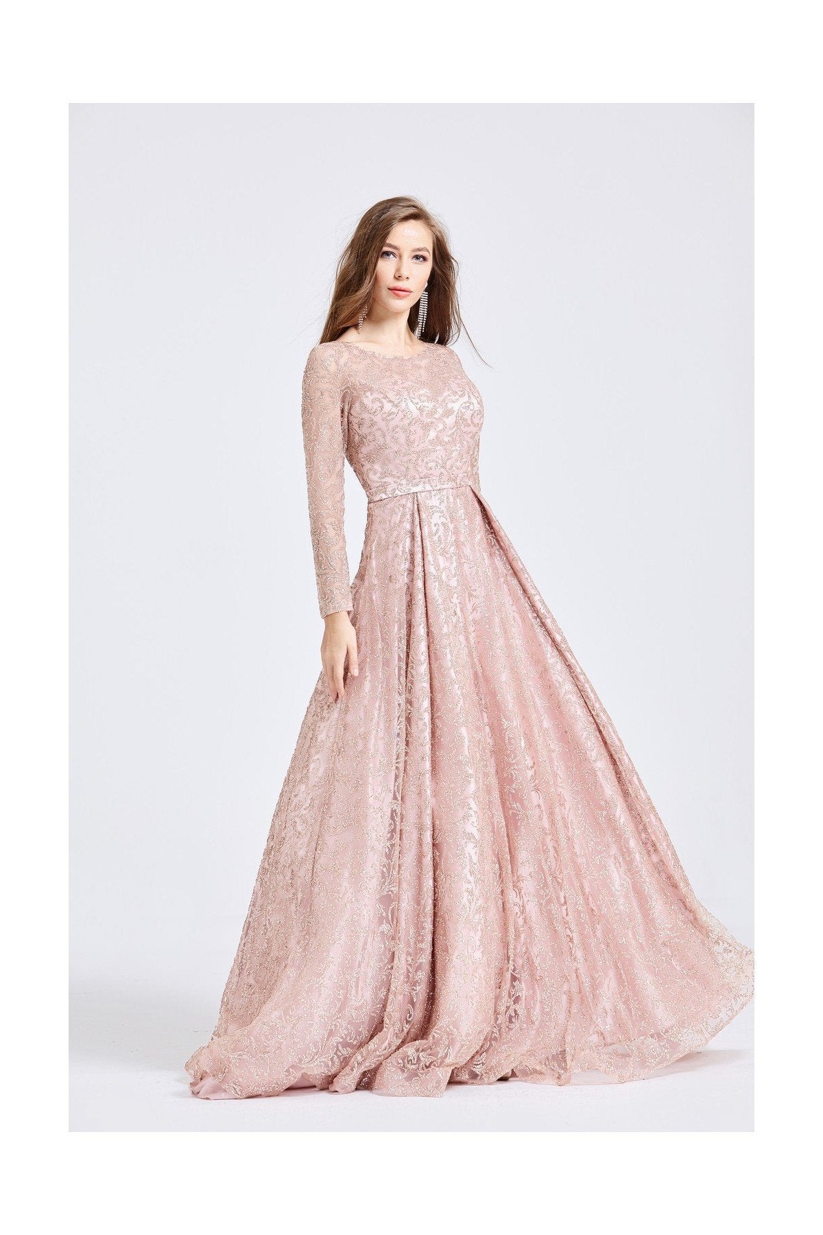 Robe de soirée NAJAH  pailleté Doré Rose - Tendance Hijab