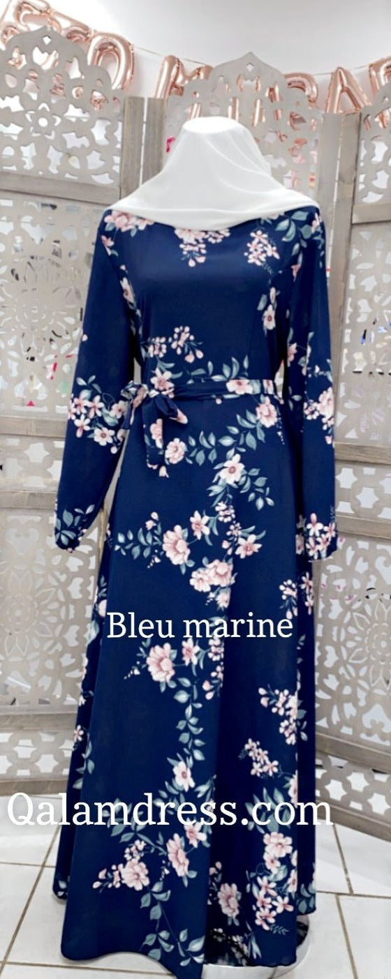 abaya hijeb hijab tunique jilbeb mode modeste fashion qalam dress boutique musulmane femme voilées hijab france robe abbaya fleur ceinture