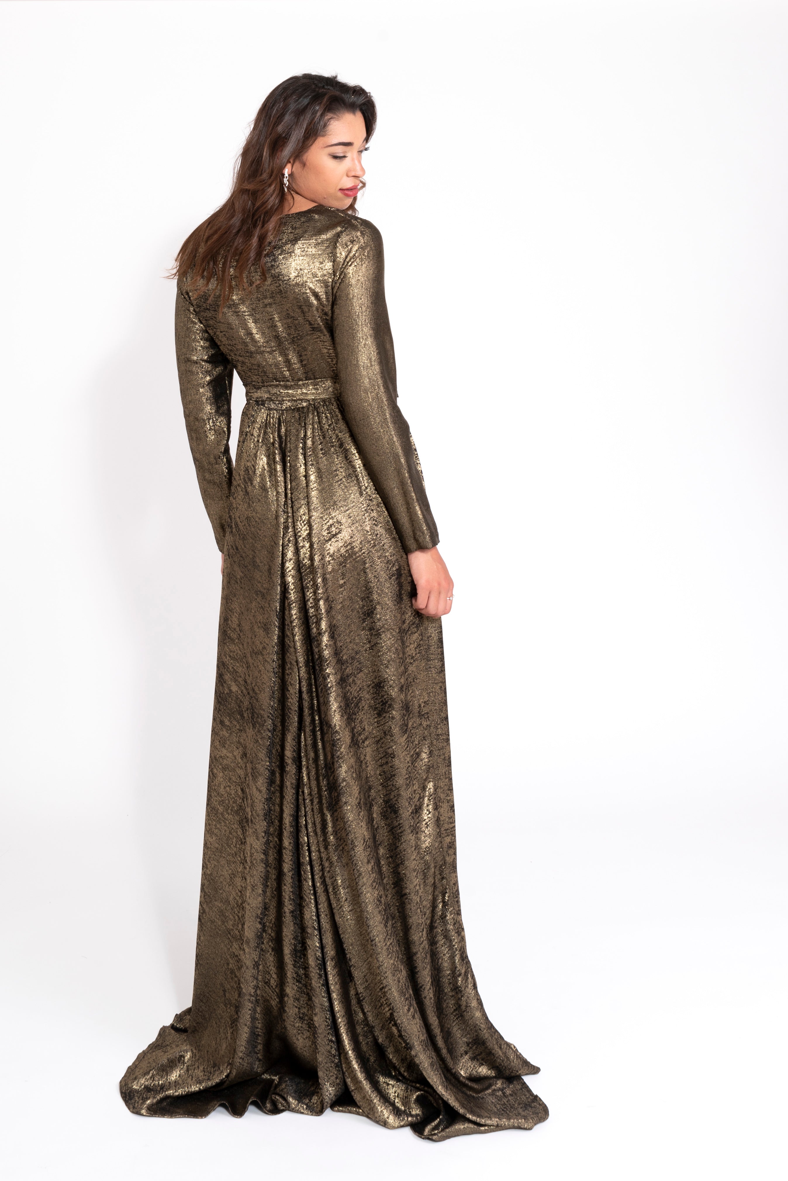 Robe du Soir Shiny Création Satin Noir Dorée - Tendance Hijab