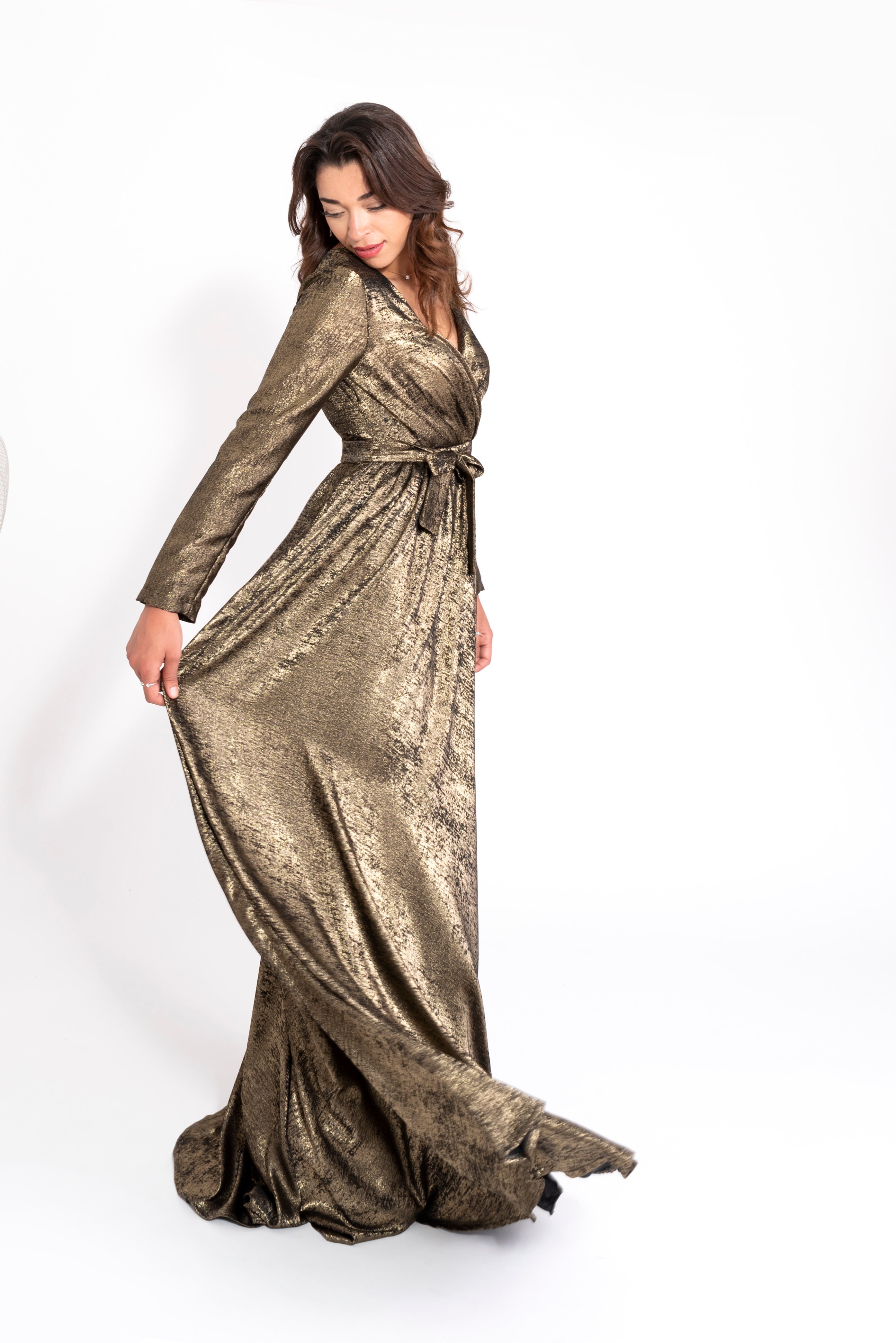 Robe du Soir Shiny Création Satin Noir Dorée - Tendance Hijab