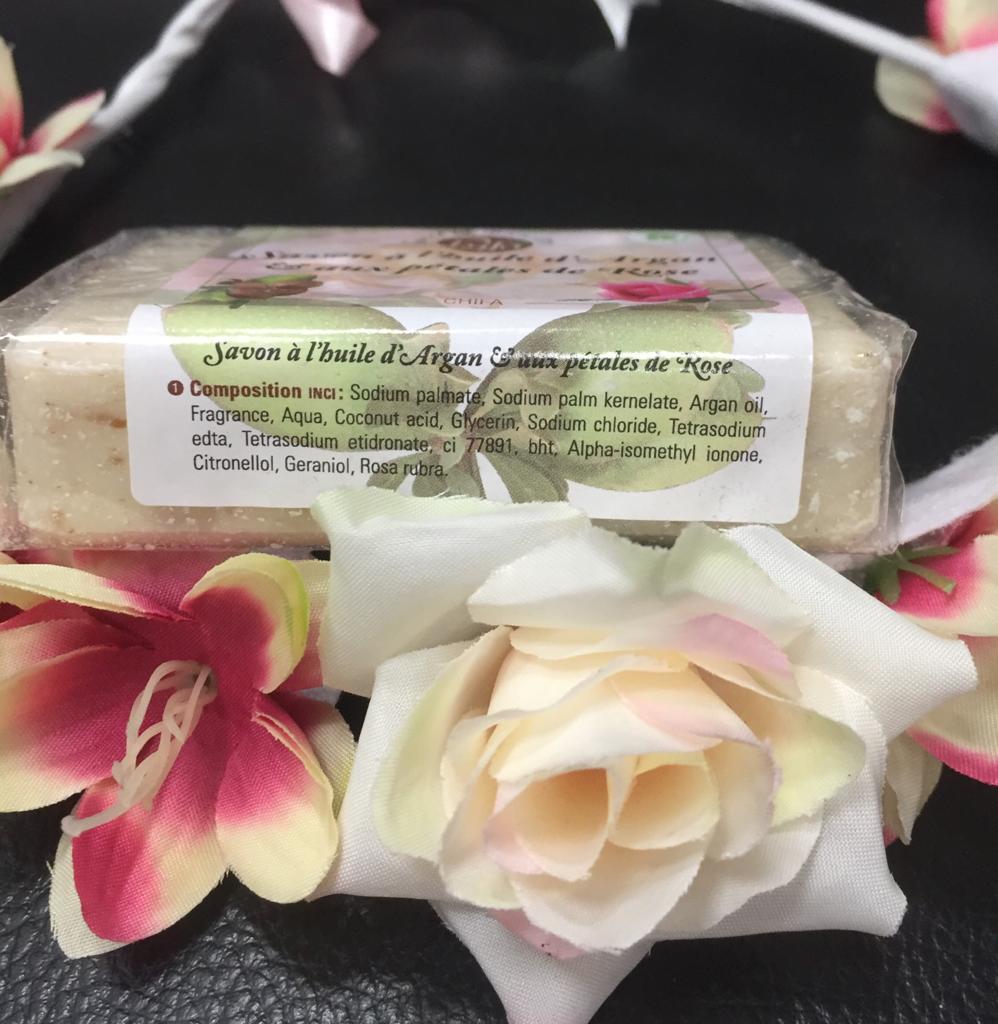 SAVON à l'huile d'Argan et aux pétales de Roses
